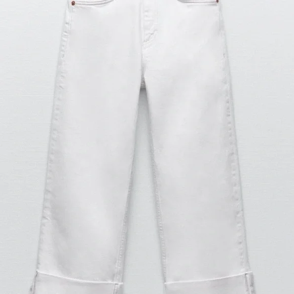 Zara Turn Up Wide Leg Jeans (White, Size USA 8, Tags Included) - Picture 2 of 8